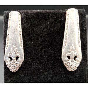 Silverware Earrings Vintage Pair Pierced 1.5 Inch Flower Motif Flatware Jewelry